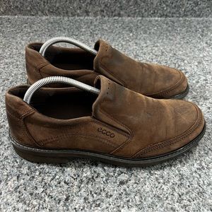 Ecco Brown Leather Slip On Walking Shoes Sneakers Loafers Men’s Size 9